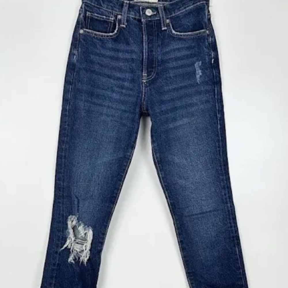 Free People High Rise Dark Blue Distressed Jeans